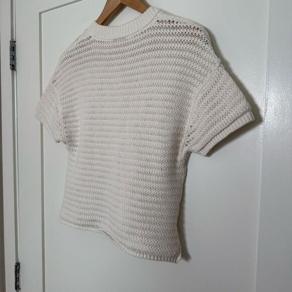 Abercrombie & Fitch Top Womens Sz M White Crochet Open Knit Short Sleeve Cotton - Picture 5 of 10